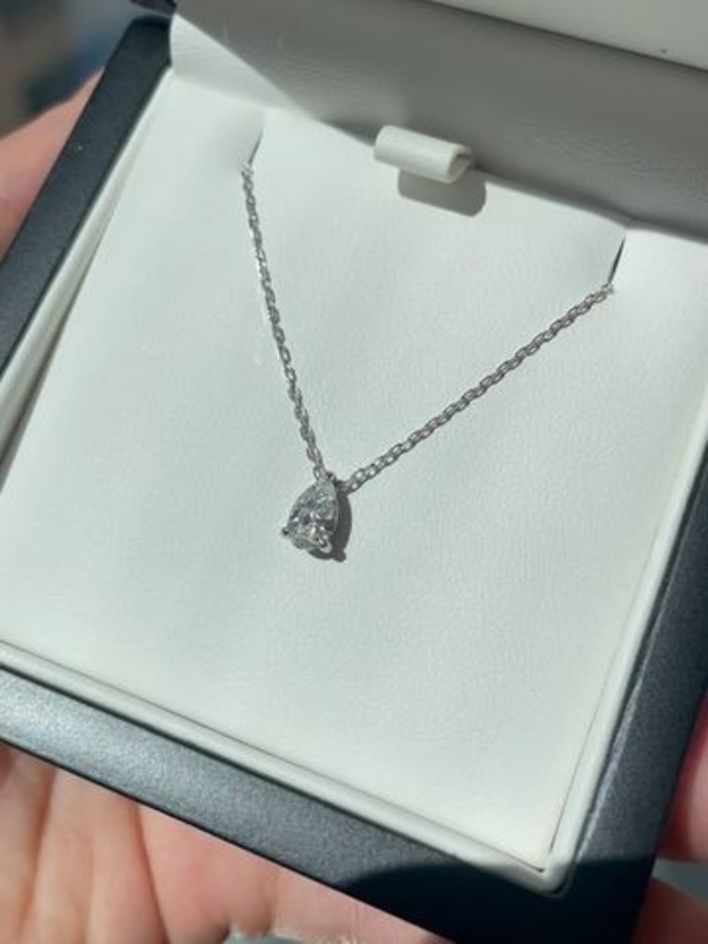 Sterling Silver Pear Pendant Necklace with Clear Stone - White